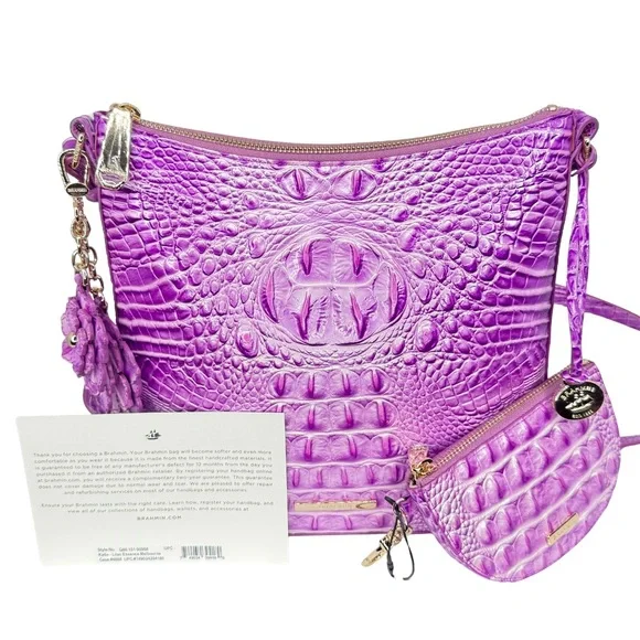 Brahmin Lilac Essence Croc-Embossed Katie w/ Flower Duo Charm & Britt Pouch